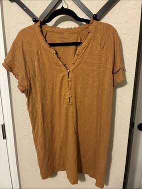 torrid Mustard Short Sleeve Henley with Ruffle Trim